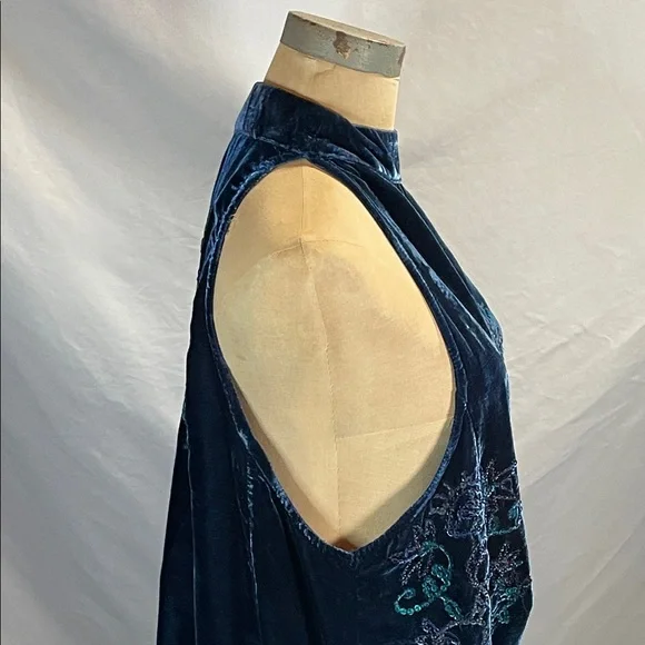 Free People Deep Blue Velvet Sleeveless Mini Dress with Sequin Details - Picture 9 of 11